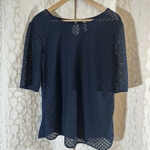 Perception Concept Women's Navy Top Blouse Diamond Lace Pattern Lined Size XL